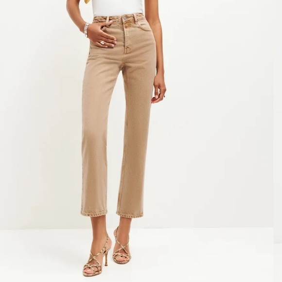 New NWOT Reformation Cynthia High Rise Straight Jeans Vintage Marzipan - Picture 5 of 14